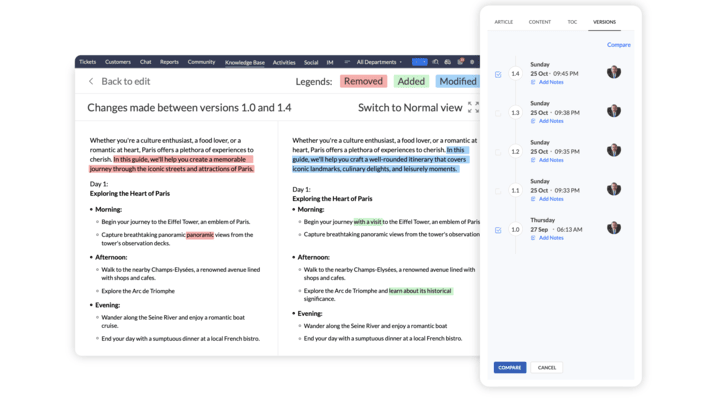 Zoho’s knowledge base feature.