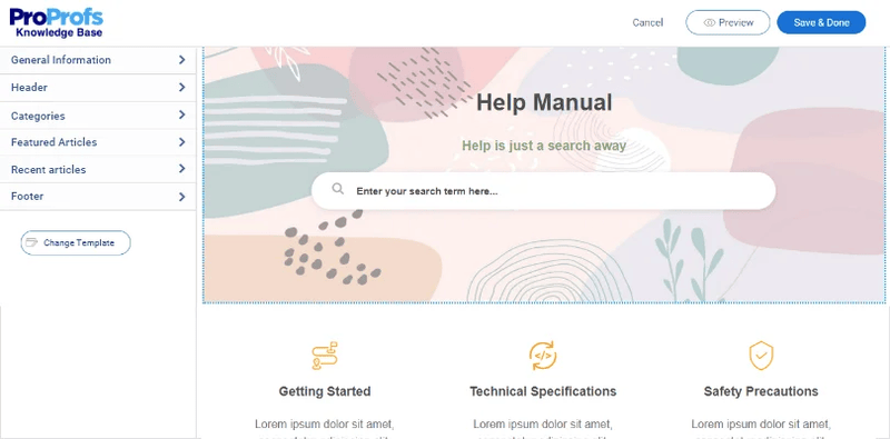 ProProfs’ knowledge base template.