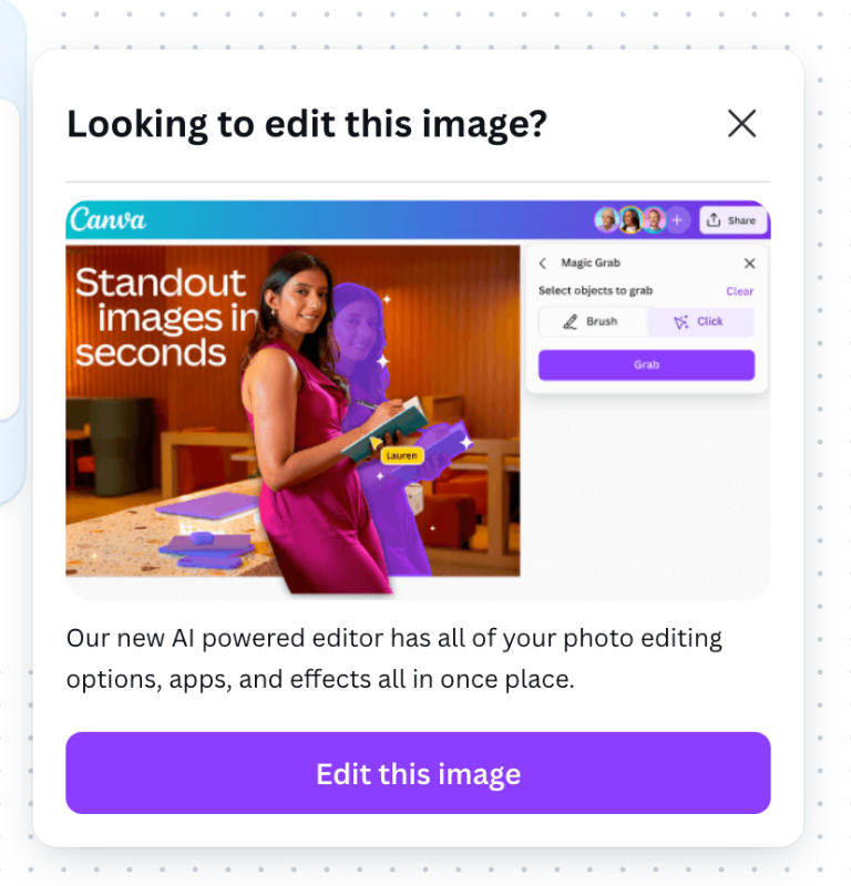 Canva’s contextual and well-scheduled feature tutorial.