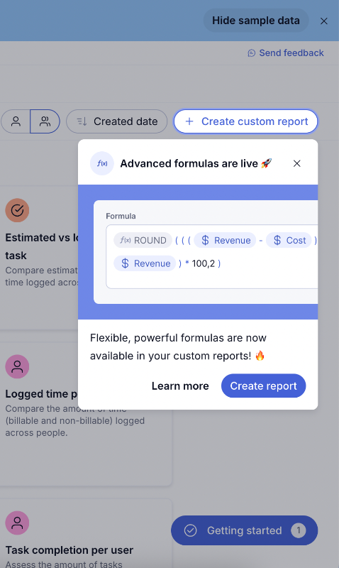 Teamwork’s automatically triggered tooltip about an advanced feature.