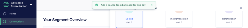 Twilio Segment’s notification for task dismissal during onboarding.