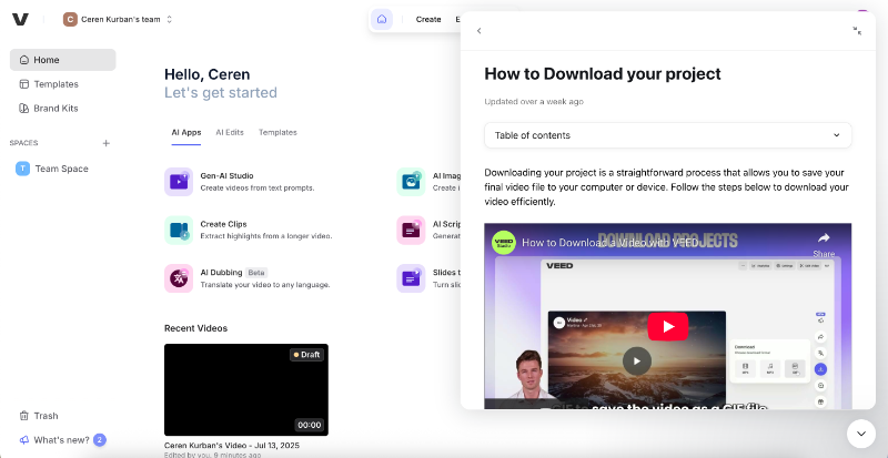 An example help article triggered within the resource center.
