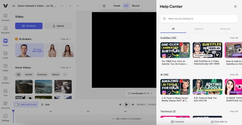 Veed.io’s help center for videos.