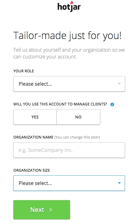 signup flow examples hotjar
