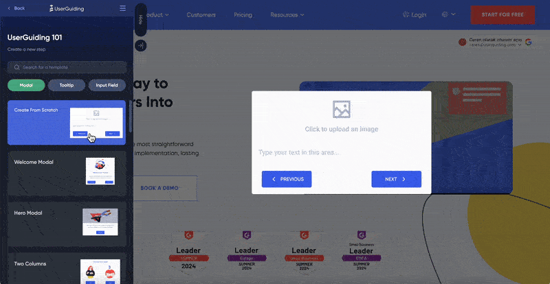 UserGuiding's welcome modal types