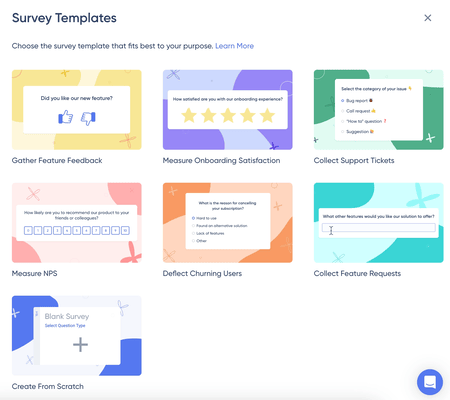 On-site survey templates on UserGuiding