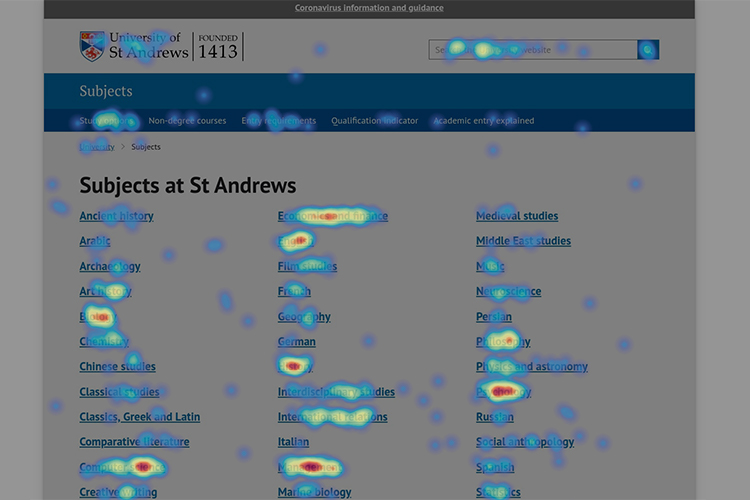 A university using Hotjar’s heatmap feature