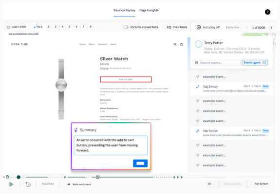 Session replay feature on FullStory