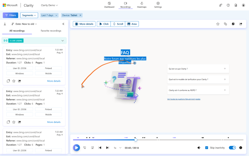 Session recording on Microsoft Clarity