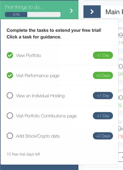 Navexa motivates users to complete onboarding tasks by extending their trial period with each task they complete.