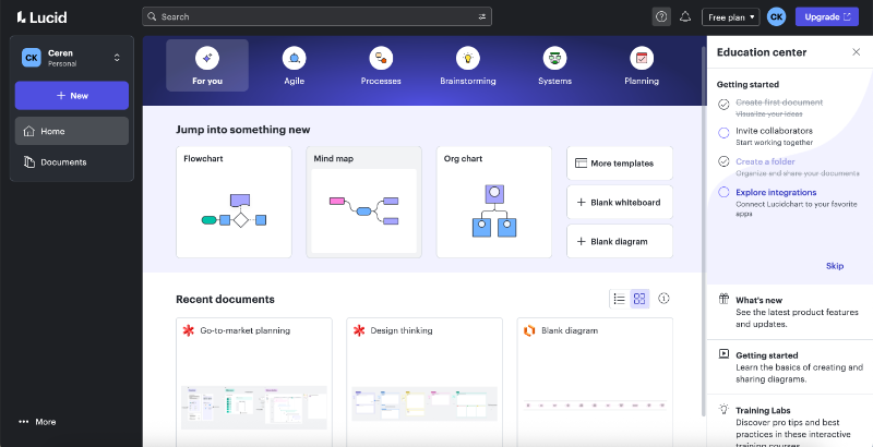 Lucidchart home page.