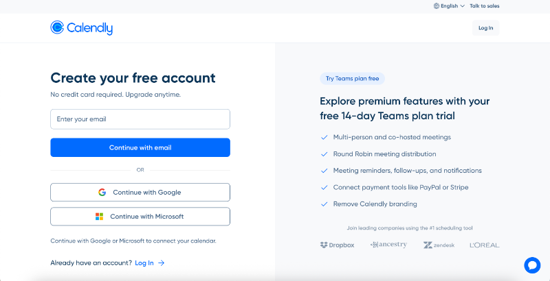 Calendly’s signup page.