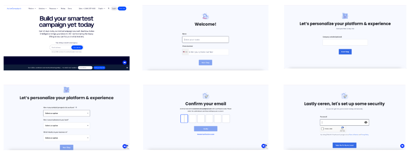 ActiveCampaign signup flow.