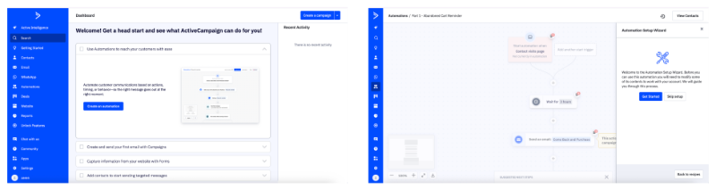 ActiveCampaign onboarding checklist and setup wizard.