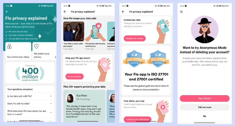 Flo’s in-app data security and compliance hub.