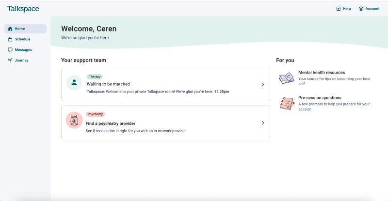 Talkspace’s home page.