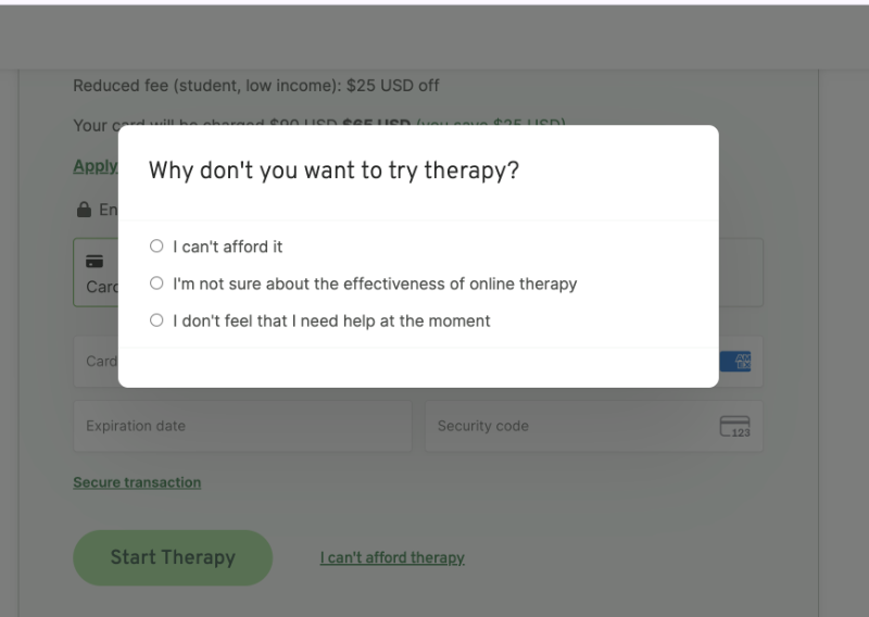 Betterhelp asks why you don’t start therapy immediately.