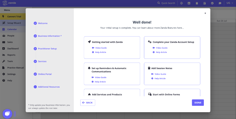 Zanda onboarding materials and training resources.