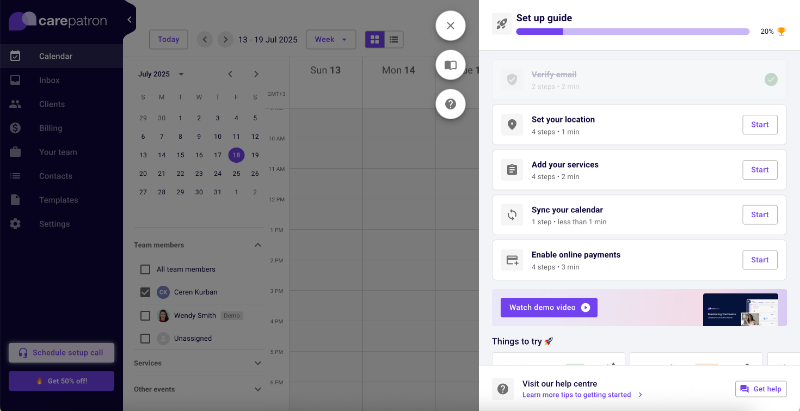 Carepatron’s onboarding checklist for practitioners.