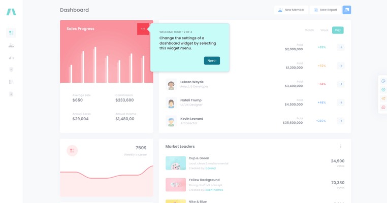 Onboarding tour example on Pendo