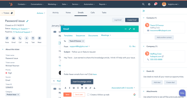 HubSpot Service Hub dashboard
