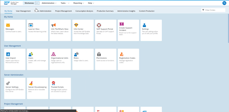 SAP Enable Now’s dashboard