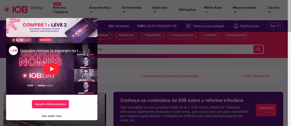 Grupo IOB's announcement modal