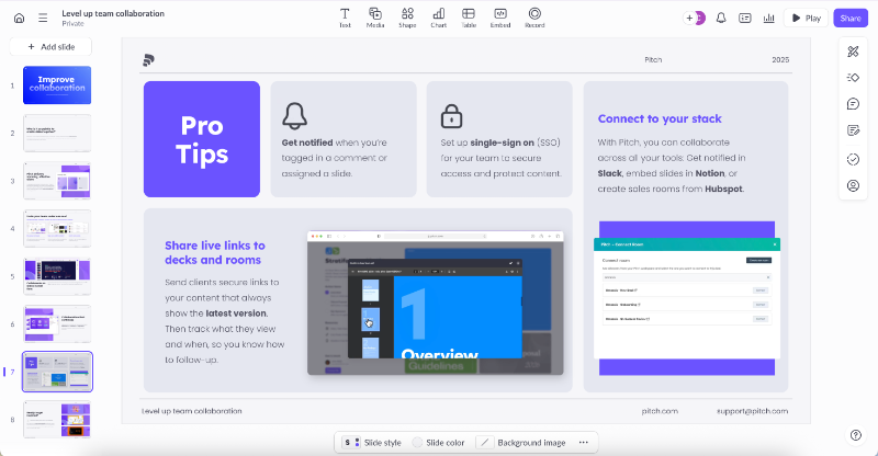 Pitch’s onboarding presentations include best practices and pro tips.