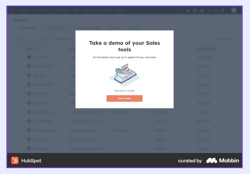 HubSpot demo tour welcome modal.