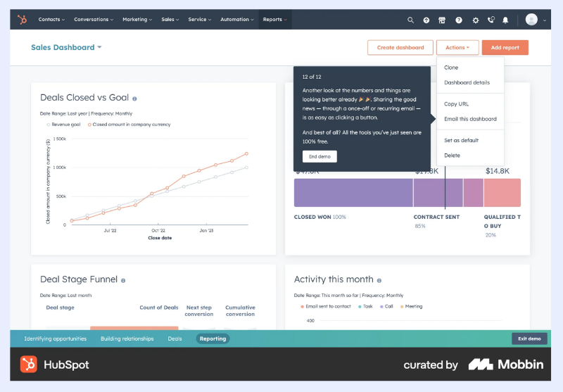 HubSpot’s end-of-demo tooltip.