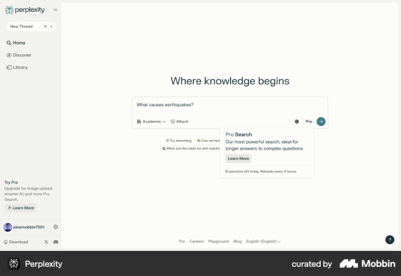 Perplexity’s tooltip offers guidance on what the pro search is best used for.
