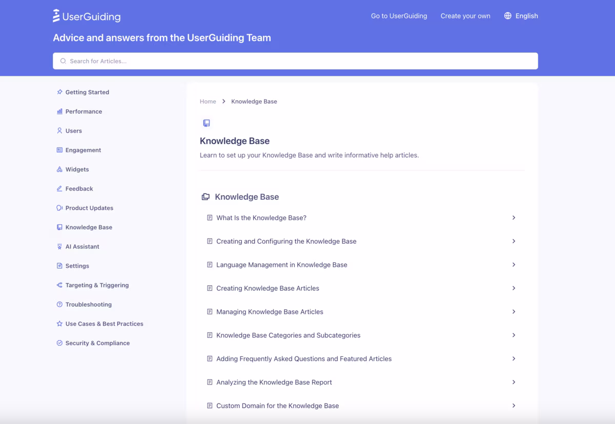 UserGuiding’s knowledge base, created with UserGuiding, ofc!