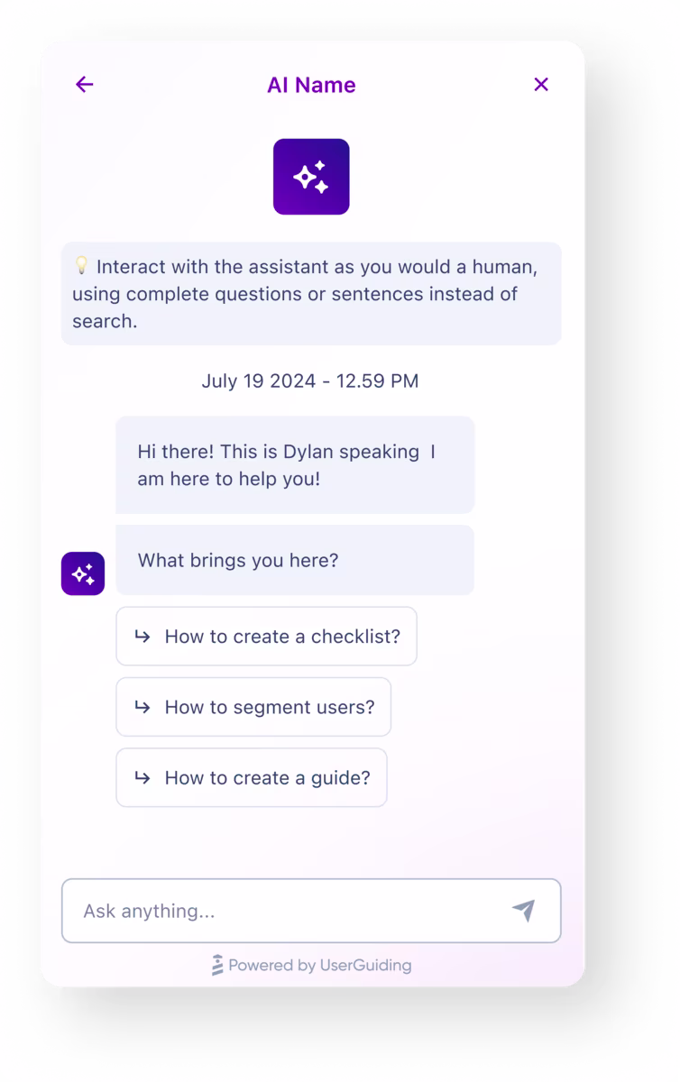 UserGuiding’s AI assistant, Dylan.