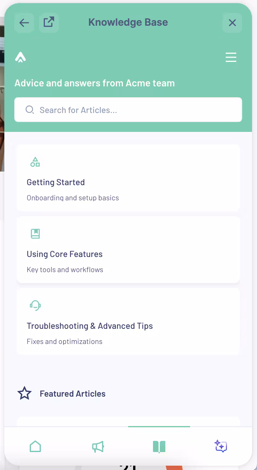 Knowledge base tab in the resource center widget.