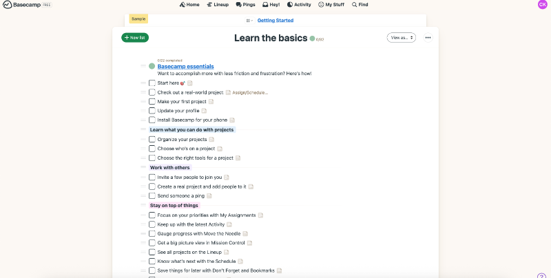 Basecamp’s onboarding checklist.