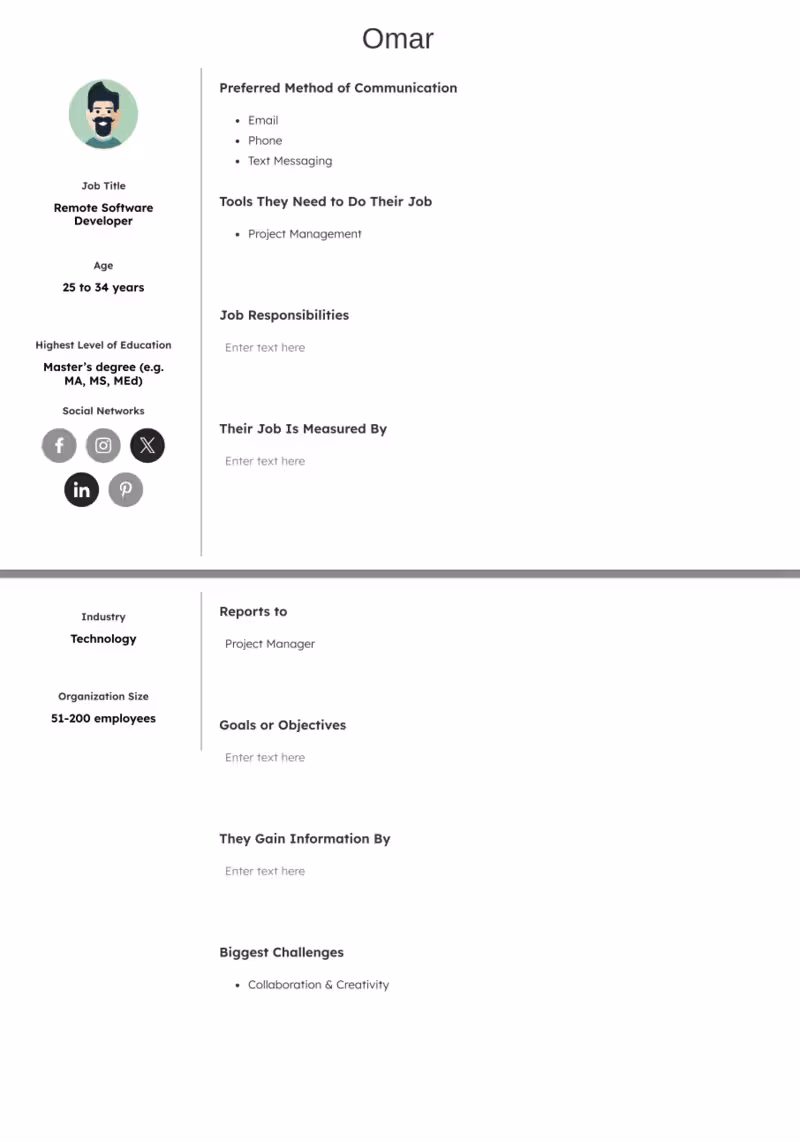 Omar’s user persona profile.