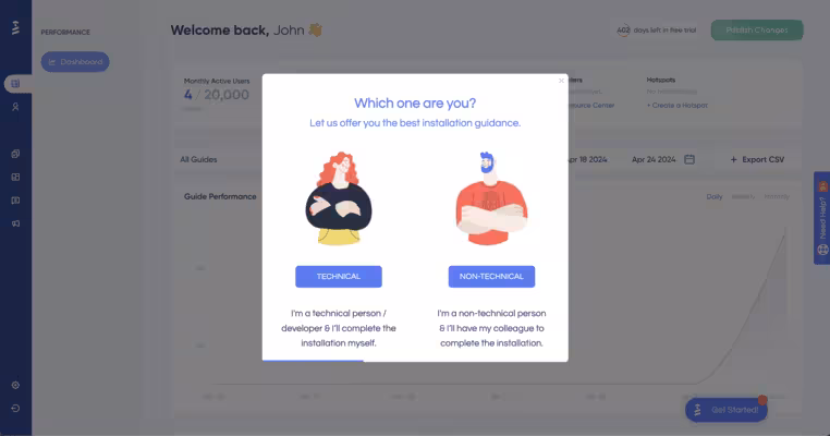 UserGuiding can help you segment users even on the welcome page.