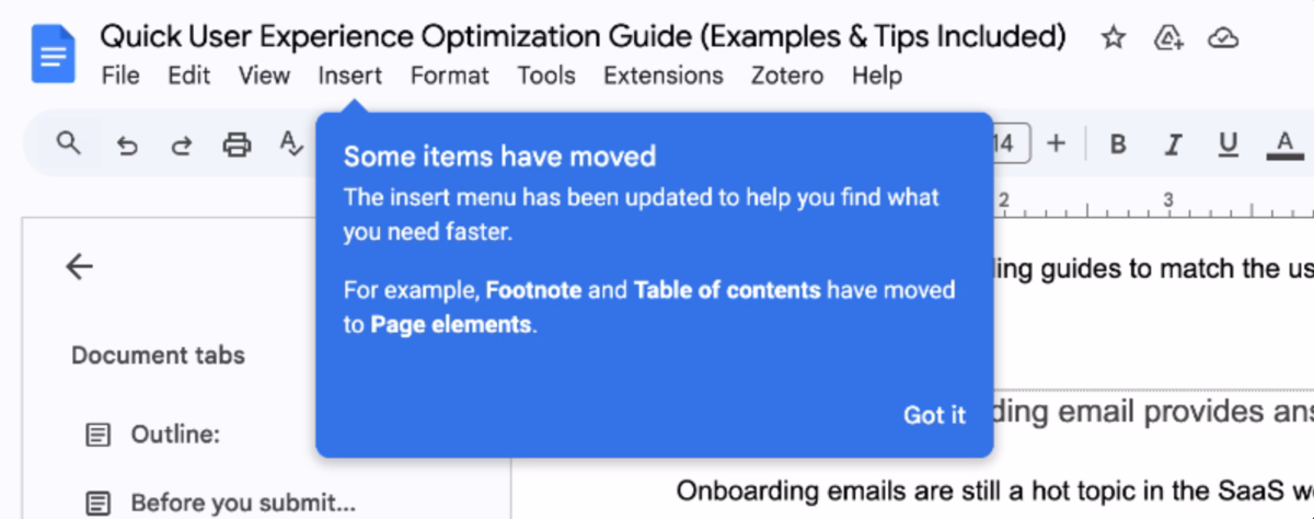 Google Docs’ Tooltips.