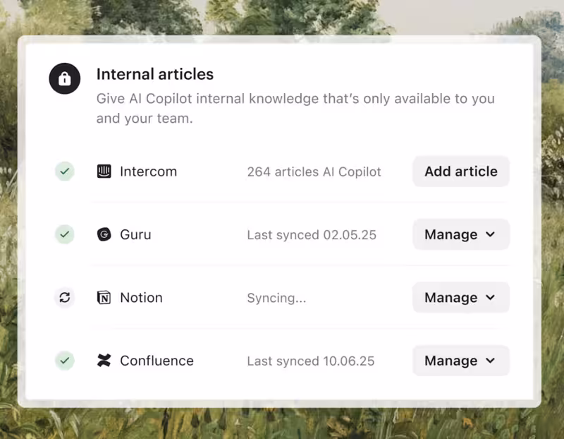 Intercom’s Internal Articles with AI Copilot.