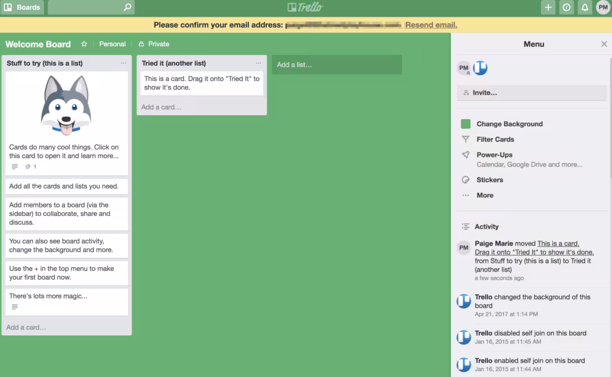Trello’s Welcome Board.