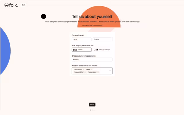 Folk’s data collection during onboarding.
