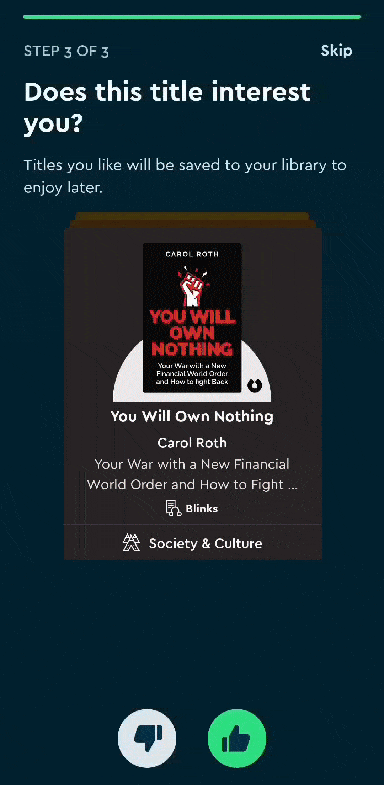 Blinkist’s recommendation onboarding screen.
