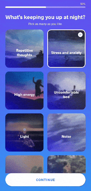 Meditopia’s onboarding survey.