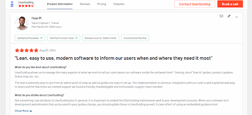 UserGuiding's G2 reviews