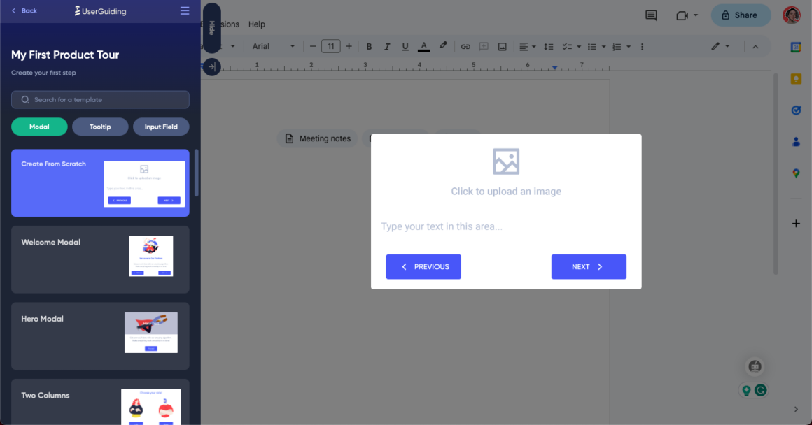 UserGuiding website overlay creation