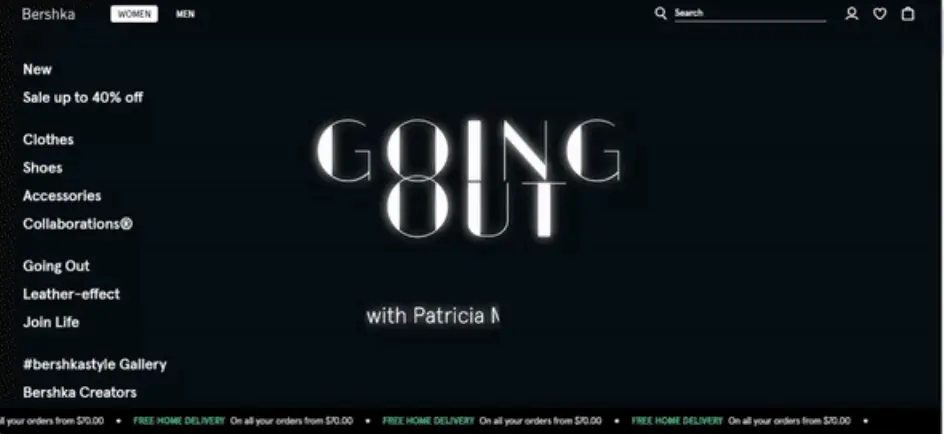 barre de notification du site web bershka