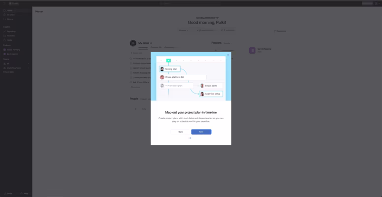 Asana’s minimal onboarding tour.