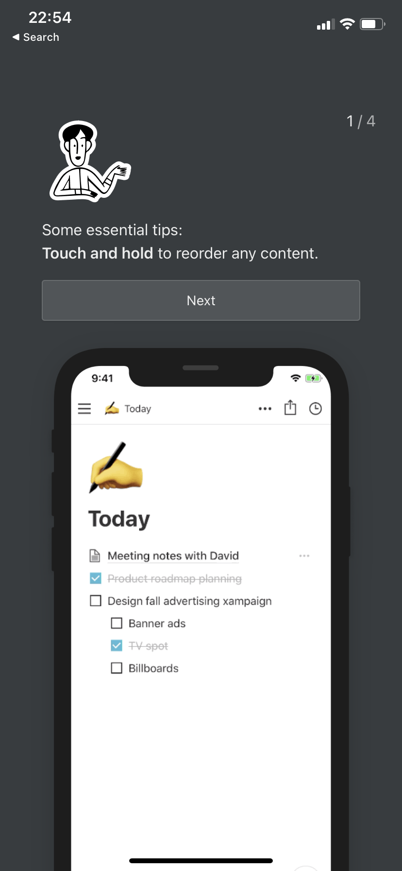 onboarding screen mobile notion