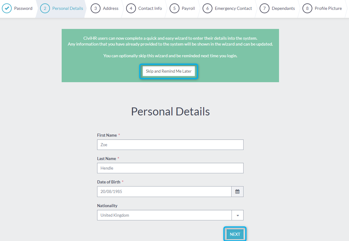 civihr onboarding wizard example