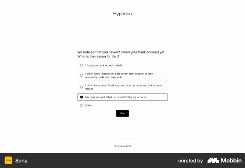 An example question from Sprig’s in-app survey modals.